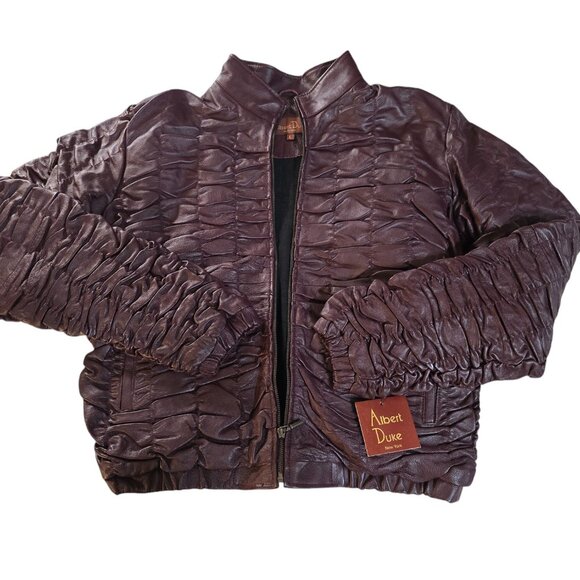 NWT! Vintage 90s Albert Duke New York Leather Jacket Women’s Size Large - Picture 1 of 6